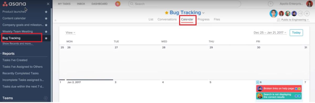 Asana Calendar View